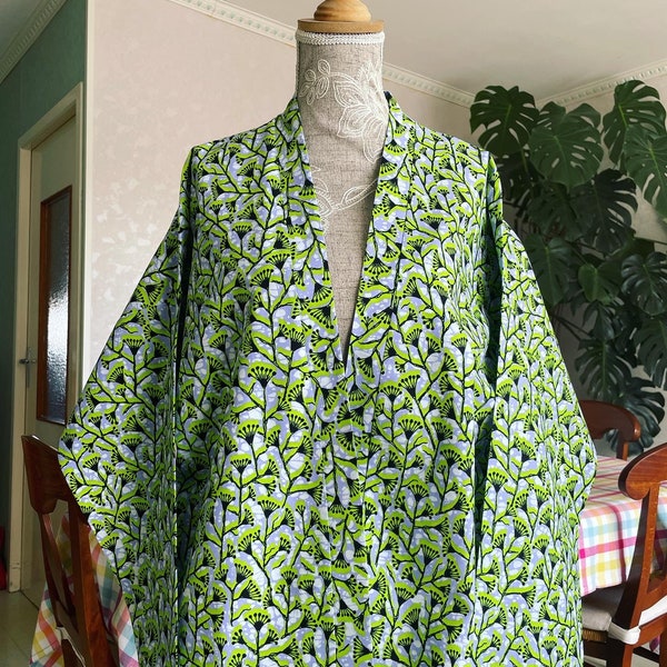 Kimono femme fait à la main manteau léger en tissu africain veste japonaise en pur coton cardigan d’été en pagne wax caftan en pur coton