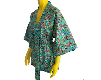 Veste légère, kimono léger en coton imprimé, tissu style mexicain