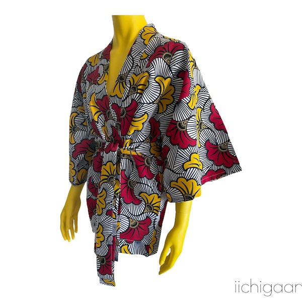 Veste kimono en tissu africain fleuri, veste légère en vrai coton, pur coton, manteau léger en coton