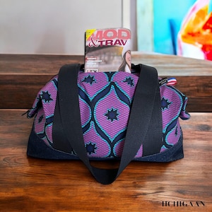 African wax travel bag, large weekend bag, loincloth bag, diaper bag, sports bag, handmade denim bag, ethnic and ethical bag