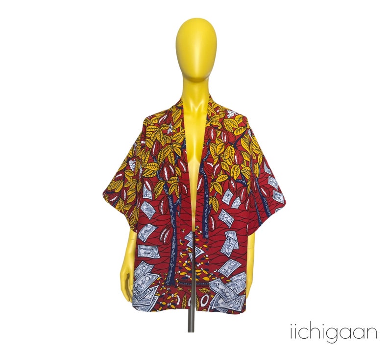Veste légère, kimono en tissu africain pur coton, manteau léger africain, veste kimono en coton, cardigan en tissu wax africain, veste pareo image 7