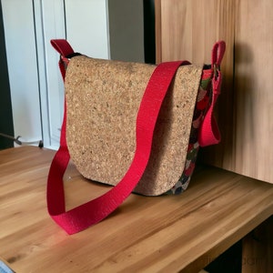 Sac à bandoulière en coton japonais et en liège besace femme sac artisanal sac fait main en France sac à main femme cadeau pour elle