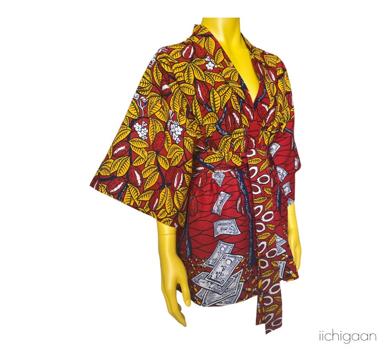 Veste légère, kimono en tissu africain pur coton, manteau léger africain, veste kimono en coton, cardigan en tissu wax africain, veste pareo image 2