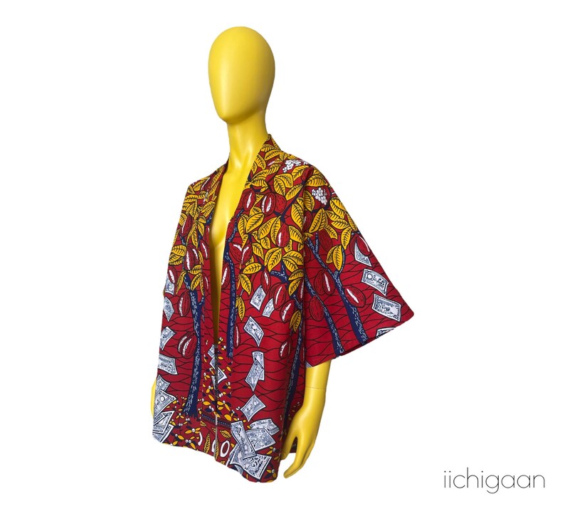 Veste légère, kimono en tissu africain pur coton, manteau léger africain, veste kimono en coton, cardigan en tissu wax africain, veste pareo image 6