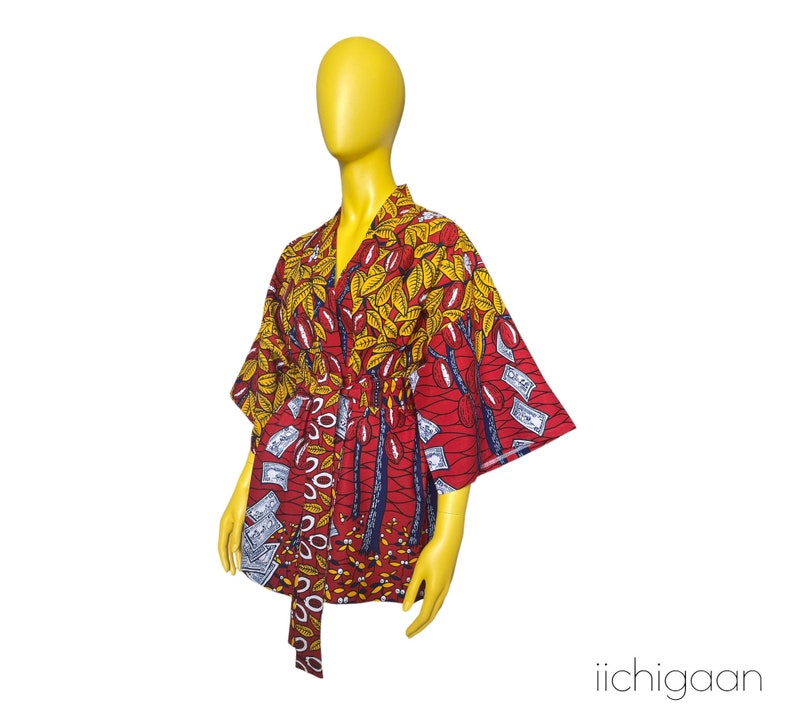 Veste légère, kimono en tissu africain pur coton, manteau léger africain, veste kimono en coton, cardigan en tissu wax africain, veste pareo image 4