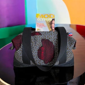 African wax travel bag large weekend bag handmade ethnic bag diaper bag cabin bag in jeans and loincloth Ankara travel bag