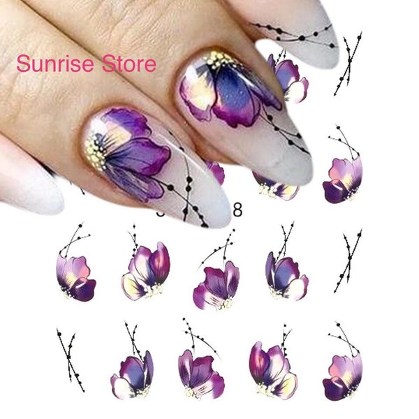 Nail Art Water Transfer Sticker STZ-508 Purple Flower Petals Decals Manicure