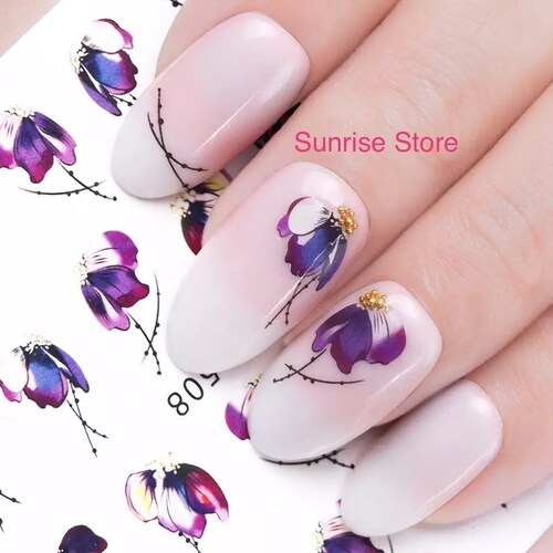 Nail Art Water Transfer Sticker STZ-508 Purple Flower Petals Decals Manicure