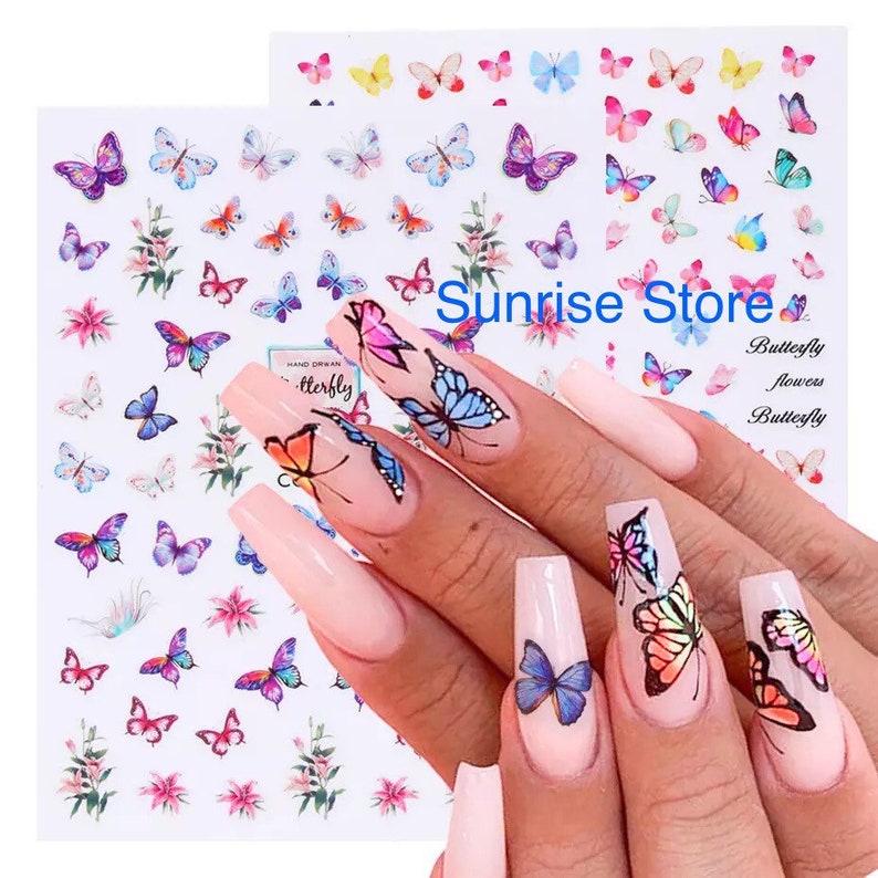 3D Nail Art Sticker Colorful Butterfly Multi Color Butterfly Etsy