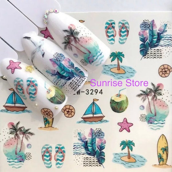thumbnail interactive-video image 1 of 5D Nail Art Stickers – Embossed Summer Holidays – Starfish, Sea, French Waves – Mani S11 (Multi-Colored) 1 of 6