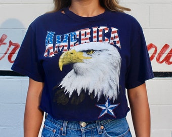 90s Vintage T-Shirt Cropped America Graphic Tee Retro Everyday Wear Casual Wear Urban Style Western Cowboy Size M Medium S Small