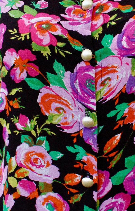 80s Vintage Sleeveless Shirt Tank Top Floral Prin… - image 3