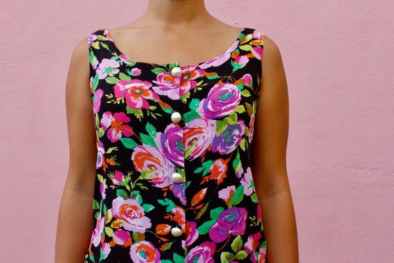 80s Vintage Sleeveless Shirt Tank Top Floral Prin… - image 2