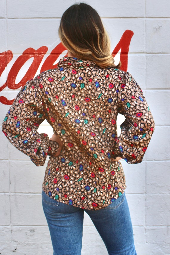 80s Vintage Blouse Long-Sleeve High-Neck Womens T… - image 4