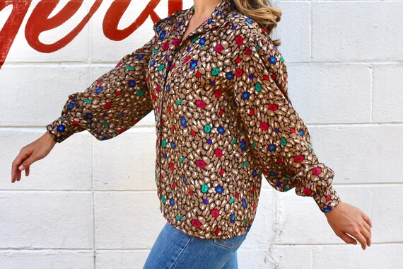 80s Vintage Blouse Long-Sleeve High-Neck Womens T… - image 2