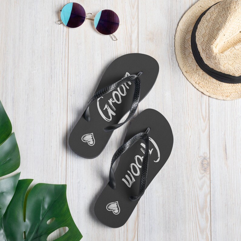 bride and groom flip flops personalized