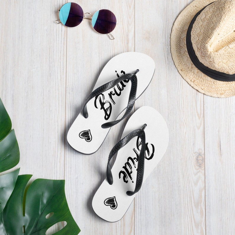 Bride Flip Flops for the Bride and Groom Beach Wedding Wedding Season Flip Flops for Him and Her Sandy Beach Wedding Flip Flops. image 2