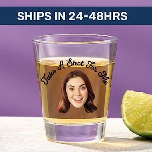 Shot glass with picture, Custom birthday shot glasses, Funny shot glasses, Personalized face party favors, Shot glass with face, Picture on