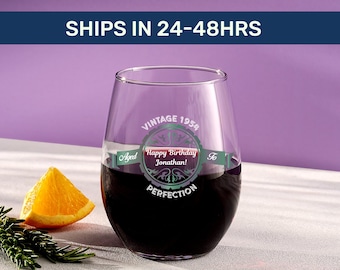 Personalized Birthday Stemless Wine Glass: Aged to Perfection Party Favor