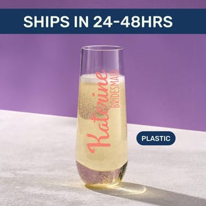 Benutzerdefinierte Champagnerflöten aus Kunststoff, Brautjungfer Boxgeschenke, personalisierte Champagnerflöten, Champagnerflöten mit Namen, Champagnerflöten aus Kunststoff