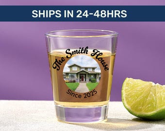 The Family House Shot Glass | Custom Family Name Home Bar Gift with Photo