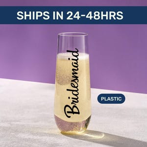 Personalisierte Brautjungfer Champagnerflöte: Kundenspezifische Plastikflöte, UV-Tinte