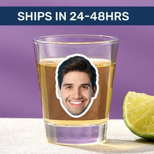 Personalized face shot glass, Shot glass with picture, Face on shot glass, Grooms face on shot glass, Bachelorette shot glasses