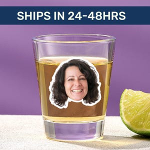 Custom shot glasses with grooms face on them, Groom on a stick, Bachelorette party favors, Bridesmaid gifts, Grooms face shot glass