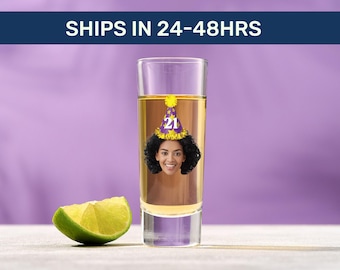 Custom Birthday Shot Glass with Photo and Age | Personalized Party Favor Gift