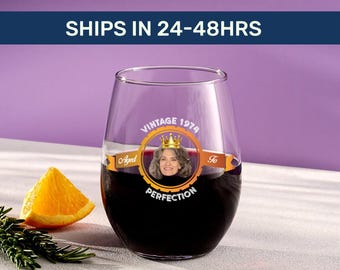 Personalized 50th Birthday Wine Glass: Aged to Perfection Face Gift