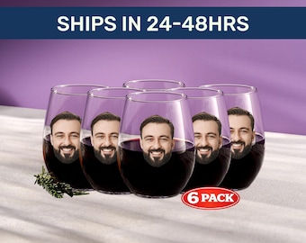 Funny Custom Face Wine Glasses – 6 Pack Stemless – Party Drinkware
