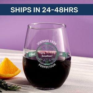 Aged to perfection wine glass, Custom age birthday stemless wine glass, Unique 50th birthday party favor, 50th birthday gift, Gift for her