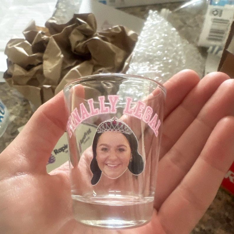 Finally Legal 21st Birthday Shot Glass: Personalized Face Gift | Custom Keepsake for Turning 21, Funny Party Favor image 4