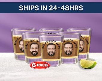 Custom Shot Glass with Face and Text – 6 Pack, Photo Party Shot Glasses