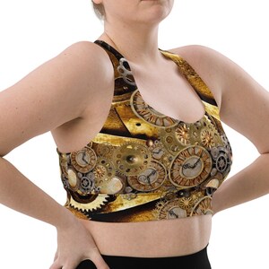 STEAMPUNK CROP TOP Sports Bra Womens Longline Sports Bra Workout Clothing Bralette Cropped Top Cosplay Steampunk Bra Yoga Top