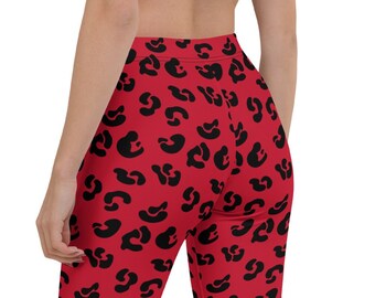 WOMENS LEGGINGS Red and Black CHEETAH Print Leggings / Yoga Leggings / Animal Print Leggings / Sexy Print Leggings Womens Sexy Leggings