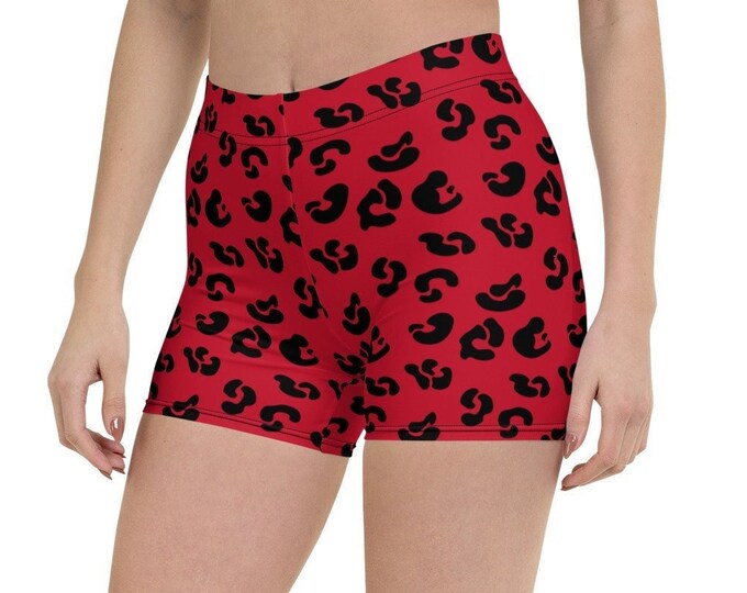 WOMENS SHORTS Cheetah Print Shorts Animal Print Work Out Shorts Gym Shorts Yoga Shorts Bike Shorts Cycling Shorts Red and Black Shorts