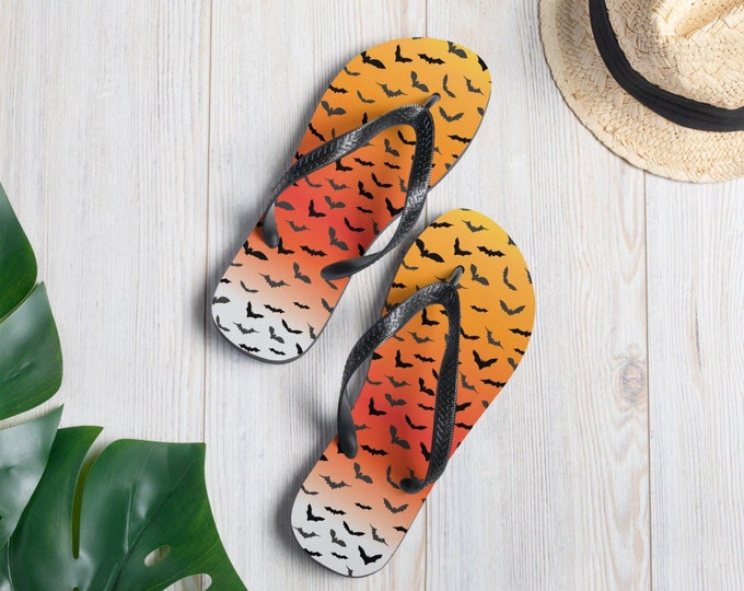 Flip-Flops Halloween FLIP FLOPS BAT Print Flip-Flops Thong Sandals Footwear for Men or Women Unisex Clothing Shoes Slide on Flip Flops