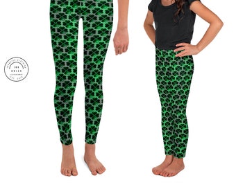 Kids St. Patrick's Day Leggings: Shamrock Clover Print