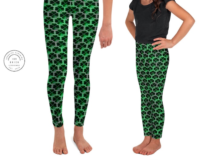 St. Patricks Day LEGGINGS KIDS Shamrock CLOVER Leggings for Kid's Leggings Youth Leggings Girls Leggings Baby Leggings Toddler Leggings