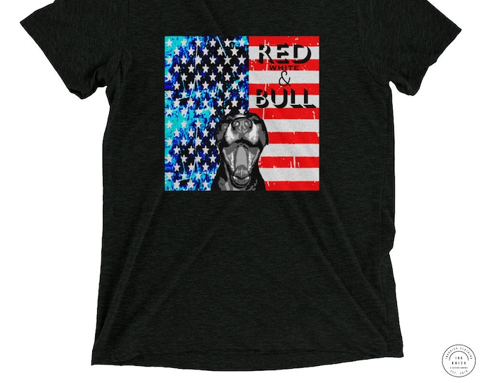 Unisex American Flag Pitbull USA Flag Patriotic Clothing T-Shirt Bella + Canvas 3413 Unisex Triblend Short Sleeve T-Shirt with Tear Away Lab