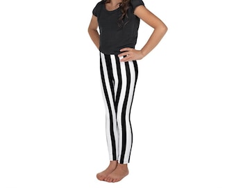 Black and White Striped Kids Leggings: Referee Halloween Costume