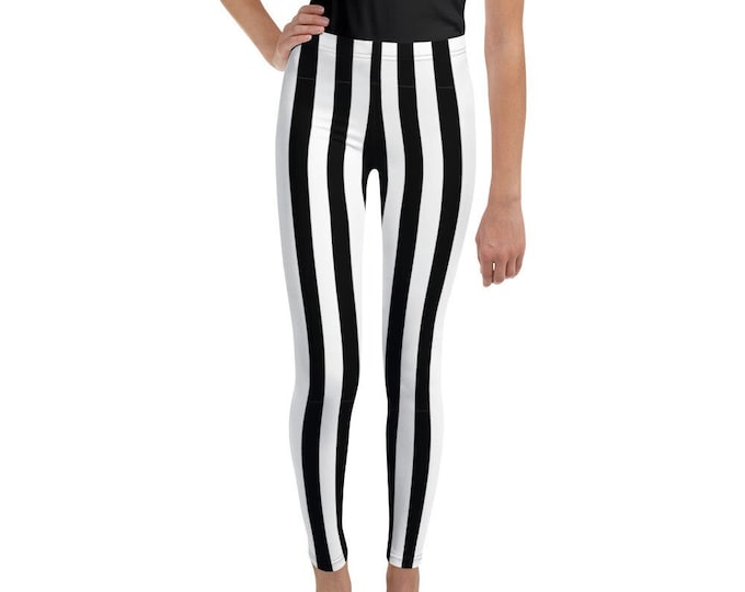 BEATLEJUICE LEGGINGS HALLOWEEN Youth Leggings Girls Pre-teen Junior Leggings Costume Leggings Girls Black and White Striped Referee Leggings