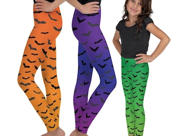 GIRLS LEGGINGS Halloween Leggings for KIDS Bat Print Leggings in Orange Purple Green  Baby Leggings Toddler Leggings Junior Leggings