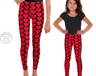 VALENTINES HEART LEGGINGS Red Heart Leggings Girls Leggings Baby Leggings Toddler Leggings Kid's Leggings Youth Leggings Pre-Teen Leggings