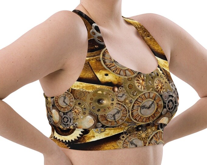 STEAMPUNK CROP TOP Sports Bra Womens Longline Sports Bra Workout Clothing Bralette Cropped Top Cosplay Steampunk Bra Yoga Top