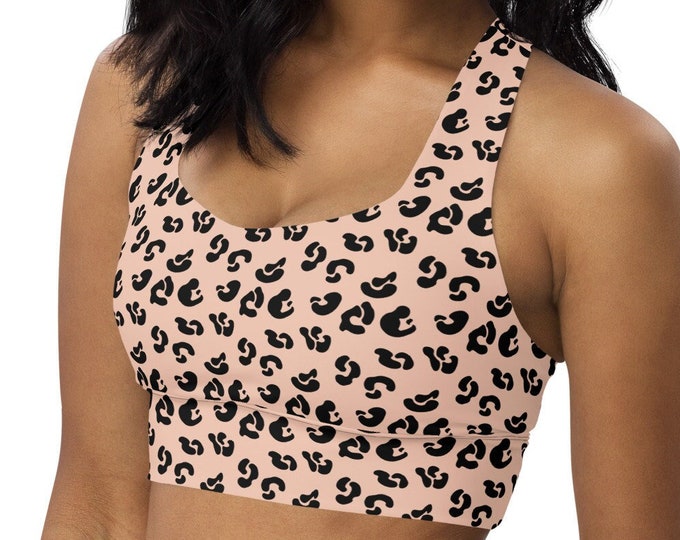 CHEETAH PRINT BRA Longline Sports Bra Crop Top Cheetah Top Animal Print Cropped Top Work Out Clothing Womens Sports Bra Racerback Crop Top