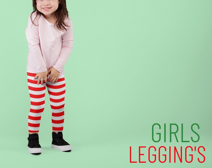 CHRISTMAS Leggings CANDY CANE Leggings for Kid's Leggings Red and White Striped Leggings Girls Toddler Leggings Baby Leggings Holiday Outfit