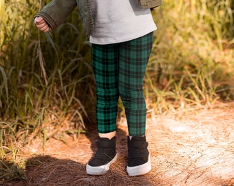 TARTAN PLAID LEGGINGS Youth Leggings for Kid's Leggings Green Tartan Plaid Blue Green Plaid Leggings Toddler Leggings Baby Leggings Girls