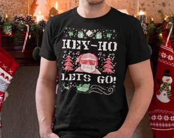 VINTAGE CHRISTMAS T-shirt Unisex Tee Adult Clothing Hey Ho Ramones Inspired Graphic Tee Shirt for Christmas Short-Sleeve Unisex T-Shirt